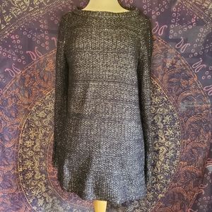 White House Black Market Navy Blue & Silver Boat Neck Tunic Sweater Womens M